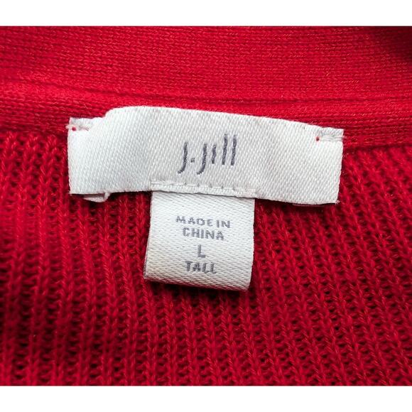 J.Jill Cardigan Sweater Red Ribbed Knit Open Front Cotton Blend Size Large Tall - Picture 5 of 7